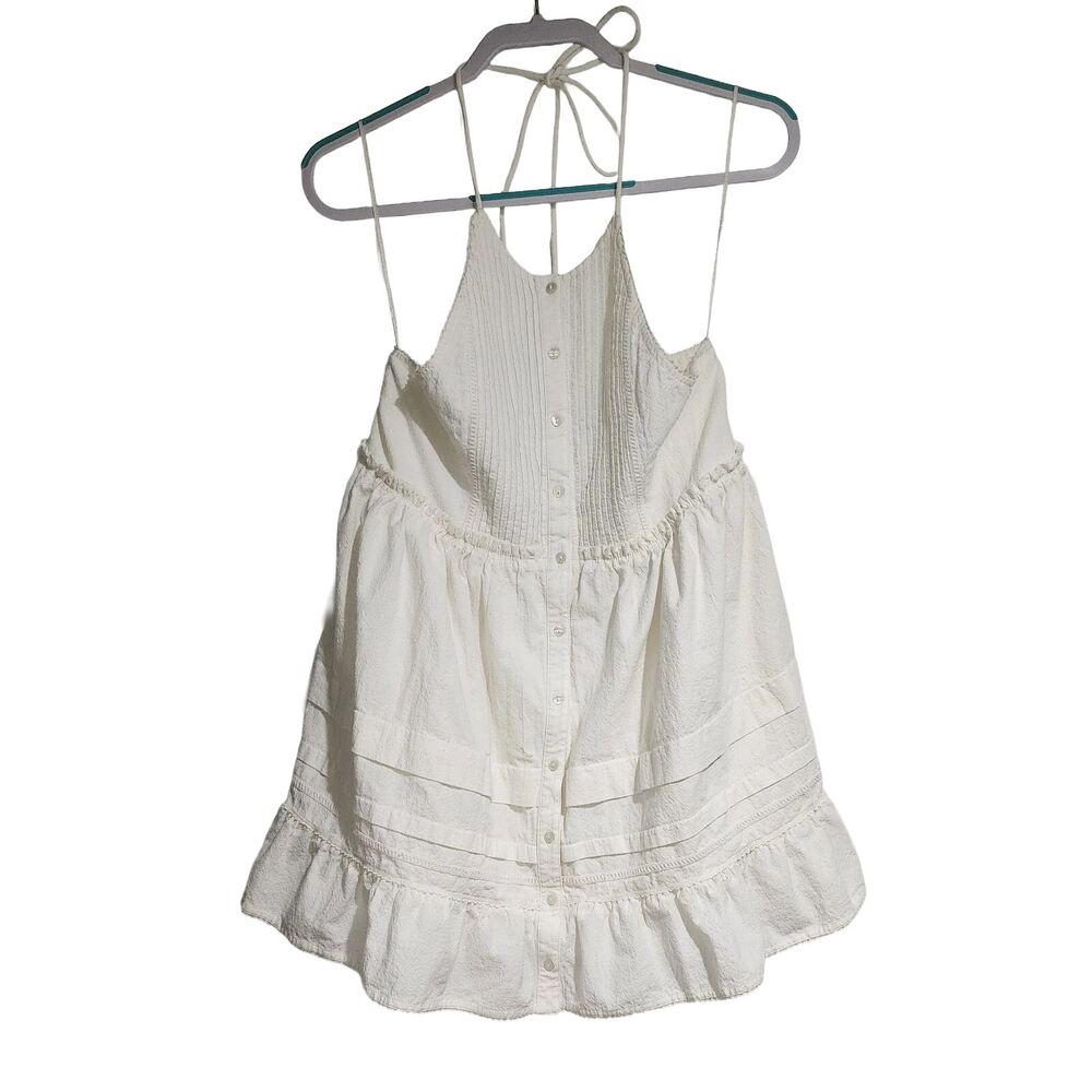 Free People Desert Days Stripe Mini Dress Ivory White Cotton Boho Ruffle Strap S